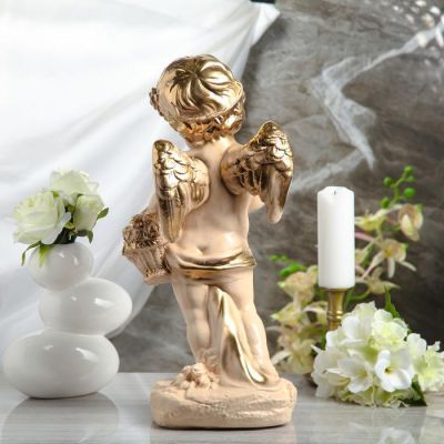 Статуэтка "Ангел с корзиной", бежевая, 47 см