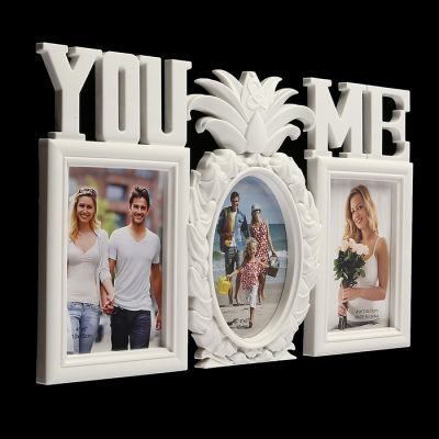 Фоторамка пластик на 3 фото 10х15 см "Ананас" белая 25х40 см