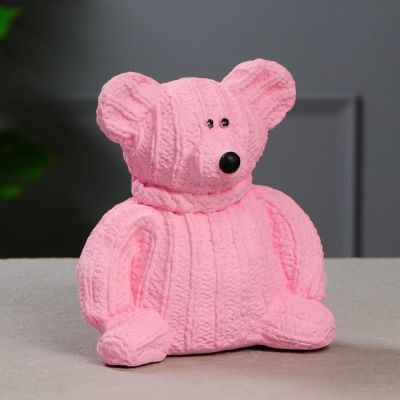 Копилка "Вязаный мишка" розовый цвет, 19 см