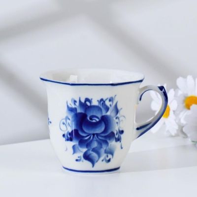 Чашка "Гранёная", гжель, фарфор, 2с