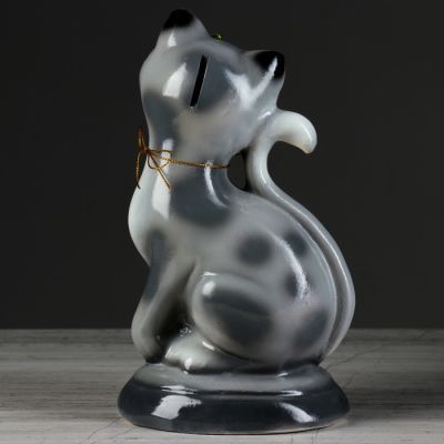 Копилка "Кошка Соня", покрытие глазурь, серая, 26 см