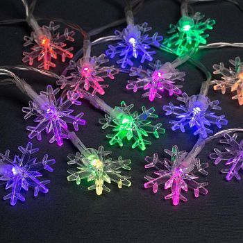Гирлянда «Нить» 3 м с насадками «Снежинки большие», IP20, прозрачная нить, 20 LED, свечение мульти (RG/RB), мигание, USB