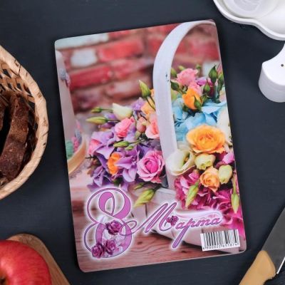 Доска разделочная Виктория «8 марта. Корзина с розами», 25×16,5 см