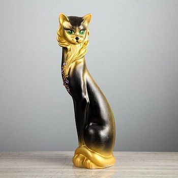 Копилка "Кошка Сиамская", стразы, чёрно-золотая, 43 см