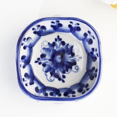 Розетка квадратная, 8,5×8,5×4 см, гжель