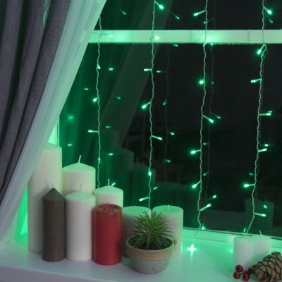 Гирлянда «Занавес» 1.5 × 1 м, IP20, прозрачная нить, 180 LED, свечение зелёное, 8 режимов, 220 В