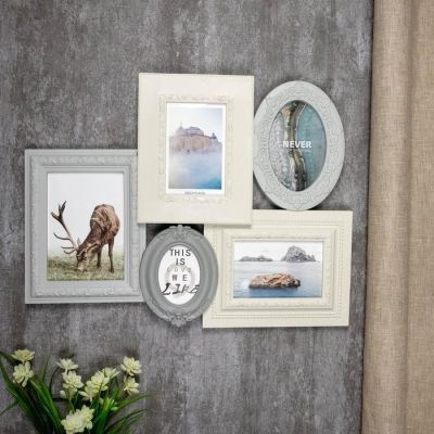 Фоторамка пластик на 5 фото 8х10, 9х13, 10х15, 13х18 см "Классика" бежево-серая 39х49,5 см