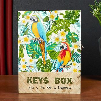 Ключница дерево 6 крючков "Попугаи Ара и тропические цветы" 26х5х19,5 см