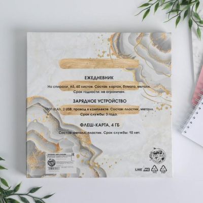 Набор флеш-карта, ежедневник, внешний аккумулятор 5000 mAh «Вдохновение», 21,5 х 21,5 см