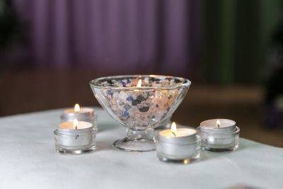 Подсвечник "Самоцветы" (розовый кварц, горный хрусталь, цитрин, лазурит, гагат)