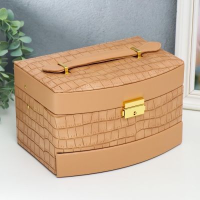 Шкатулка для украшений 3-ъярусная "Карамель питон" (кожзам) 22 х 15 х 13 см