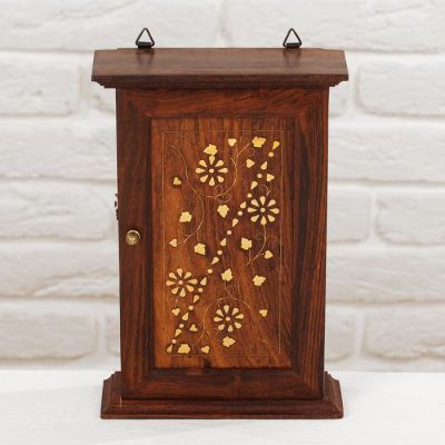 Ключница дерево "Цветы с сердечками" 6х16х24 см