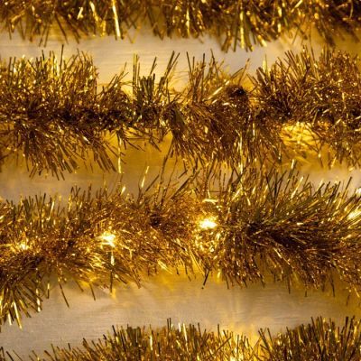 Гирлянда «Мишура» 1 м роса, IP20, золотистая нить, 22 LED, 6 слоёв, d=7 см, свечение тёплое белое, CR2032х2