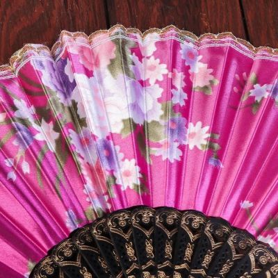 Веер пластик, текстиль "Цветочный" с тесьмой МИКС 22,5 см