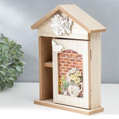 Ключница дерево 4 крючка "Фиалки в горшочке" 26,5х19х6 см