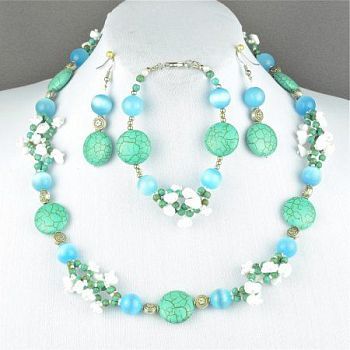 Комплект прес.Бирюза, агат, кошачий глаз "Синеглазка" арт.ВАС-1162