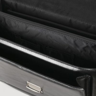 Портфель деловой, 2 отдела, 2 наружных кармана, длинный ремень, цвет чёрный