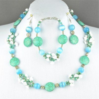 Комплект прес.Бирюза, агат, кошачий глаз "Синеглазка" арт.ВАС-1162