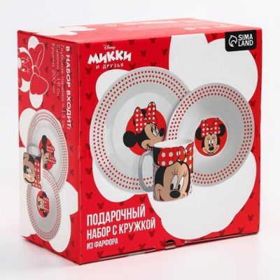 Набор посуды «Минни», 3 предмета: тарелка Ø 16,5 см, миска Ø 14 см, кружка 250 мл, Минни Маус