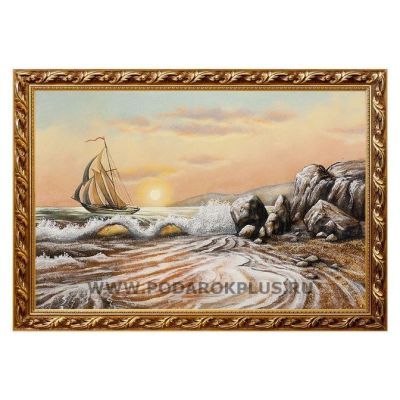 Картина "Вид на закат с парусником" багет №209 (40х60 см)