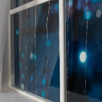 Гирлянда «Занавес» 2 × 2 м роса, IP20, серебристая нить, 300 LED, свечение тёплое белое, 12 В