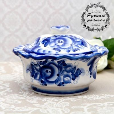Салатник «Цветок», с крышкой, 18×18×14,5 см, гжель