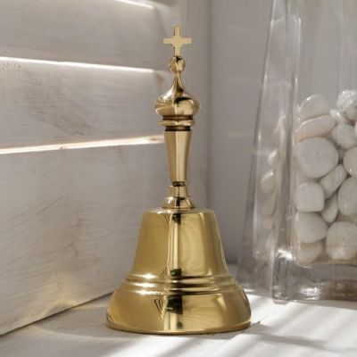 Колокольчик Валдайский "Позвонок №4", полированный, ручка-купол с крестом, d=45мм