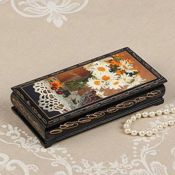 Шкатулка - купюрница «Герберы в вазе», 8,5×17 см, лаковая миниатюра