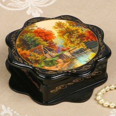 Шкатулка «Пейзаж», 16×16 см, лаковая миниатюра, микс