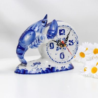 Часы настольные "Рак", гжель, фарфор, 2с