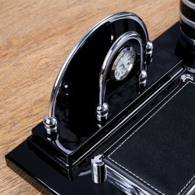 Набор настольный 4в1 (часы, блок для бумаги, визитница, карандашница) 34*17*13см, микс