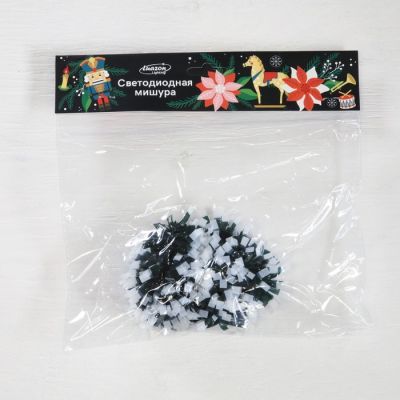 Гирлянда «Мишура» 1 м роса, IP20, зелёно-белая нить, 22 LED, 6 слоёв, d=5 см, свечение мульти, CR2032х2