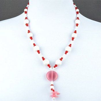 Бусы Коралл, Хрусталь, Кахолонг "Милу" арт. ГРУ-1548