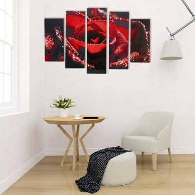 Картина модульная на подрамнике "Красная роза" 2-53х16, 2-70х24, 1-80х34; 120х80см