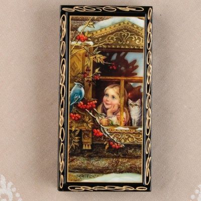 Шкатулка - купюрница «Девочка у окна», 8,5×17 см, лаковая миниатюра