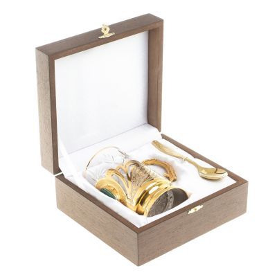 Подстаканник "Малахитовый" с ложечкой в стильной коробке (золото, никель)