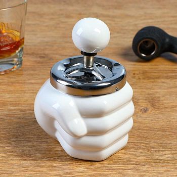 Пепельница бездымная "Кулак", 8х13 см, белая