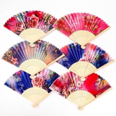 Веер дерево, текстиль "Цветы на атласе" МИКС 21 см