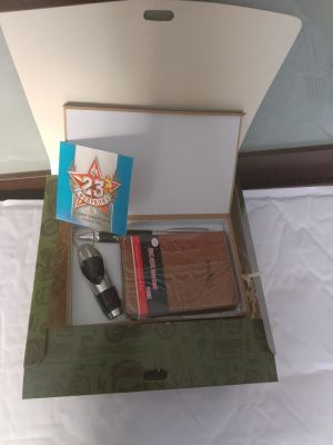 Набор в подарочной коробке "С 23 февраля" 4 в 1 (ручка, блокнот, пробка для бутылки, открытка)