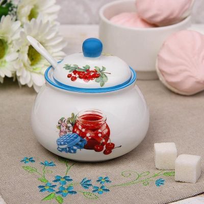 Сахарница с ложкой Доляна «Вишнёвое варенье»,320 мл, 10×9 см