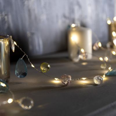 Гирлянда «Мишура» 2 м роса с насадками «Бриолет», IP20, серебристая нить, 40 LED, свечение тёплое белое, ААх3