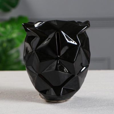 Копилка "Сова оригами", чёрная, с золотистым декором, 14 см