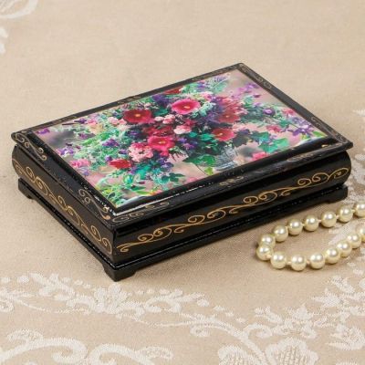 Шкатулка «Полевые цветы в вазе», 10×14 см, лаковая миниатюра