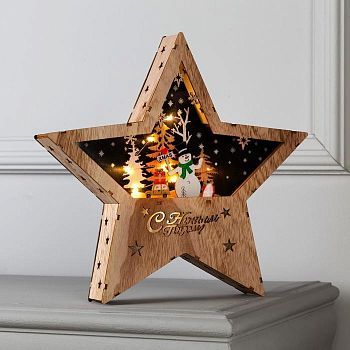 Светодиодная фигура «Новогодний снеговик» 15.5 × 23 × 5 см, дерево, батарейки АААх2 (не в комплекте), свечение тёплое белое