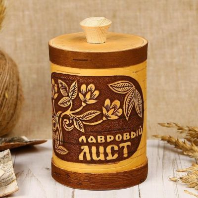 Туес «Веточка», лавровый лист, D=9 см, береста