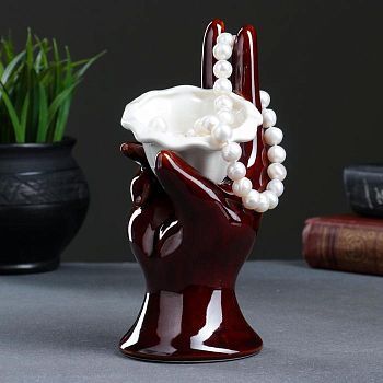 Подставка под мелочи и кольца "Рука" коричневая с золотом МИКС, 10х8х17см