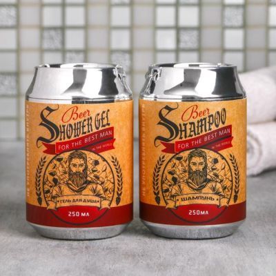 Набор «Настоящему мужчине» гель для душа и шампунь пиво 250 мл аромат сливочного пива, мыло-вобла