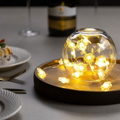 Гирлянда «Нить» 2 м роса с насадками «Снежинка», IP20, серебристая нить, 20 LED, свечение тёплое белое, 2 режима, ААх2