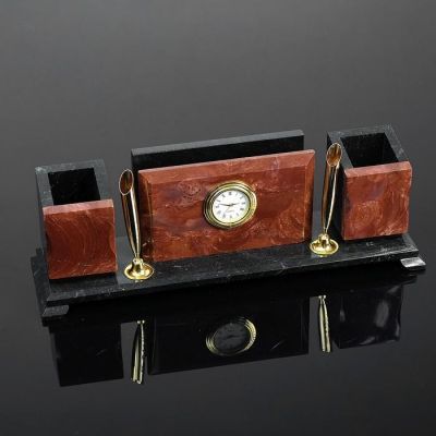 Набор настольный "Элит с часами", с 2 стаканами, лемезит, доломит