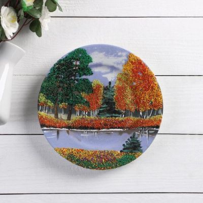 Тарелка фарфоровая "Осень", каменная крошка